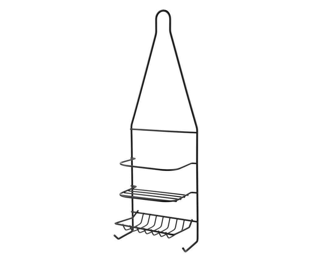 CARL BLACK Bathroom Shelf 15x9.5x46cm 2 Shelves + 2 Hangers