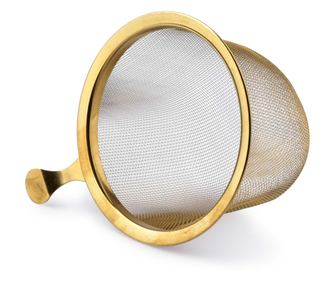 BASIC STEEL Mini sítko na čaj, zlaté, 7,3×9,2×5 cm s držadlem