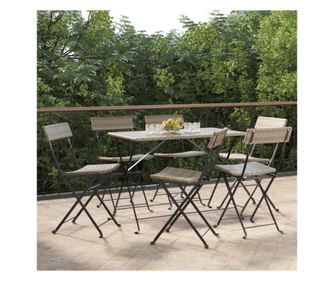 Сгъваеми бистро столове, 6 бр., сиви, полиратан и стомана