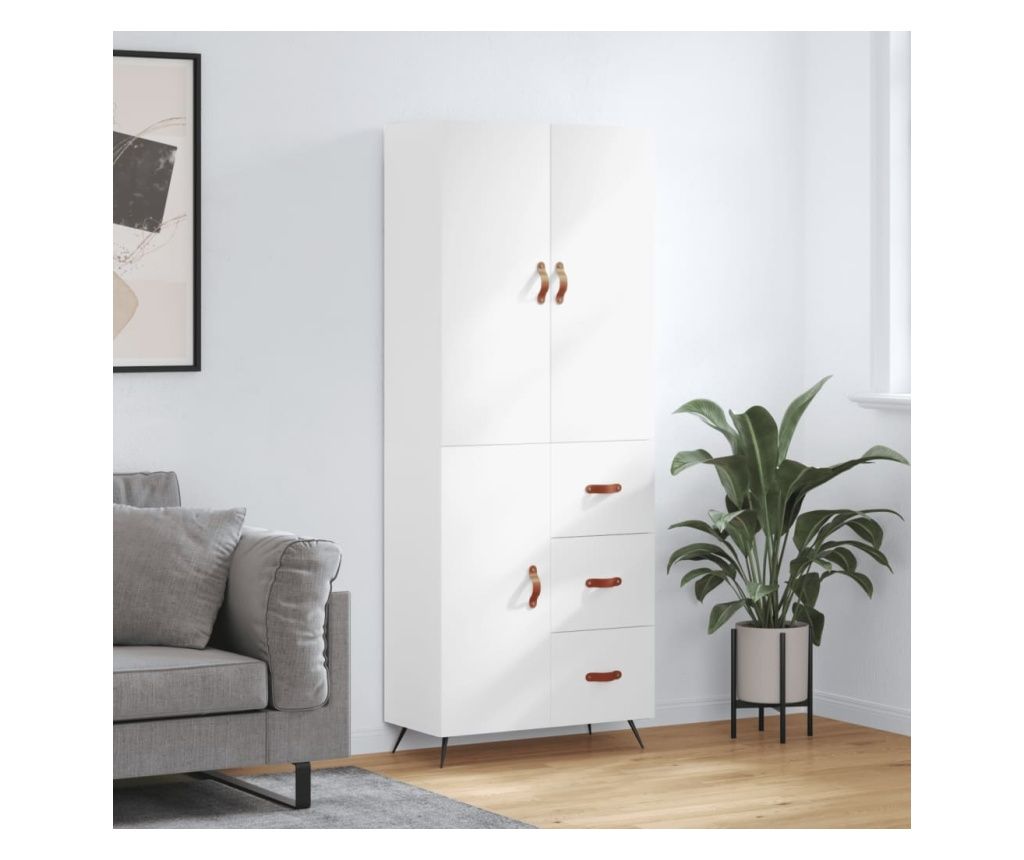 Magas, fehr szekrny, 69,5x34x180 cm, kompozit fa