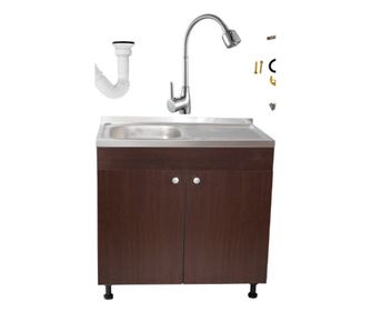 Set Masca Chiuveta Wenghe 80 cm X 50 cm X 80 cm, chiuveta inox cuva stanga, baterie lebada flexibila si sifon scurgere