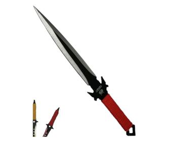 Zestaw myśliwski DEPOX®, czerwony miecz Ronina i trzy noże do rzucania, stal nierdzewna, kolor czarny