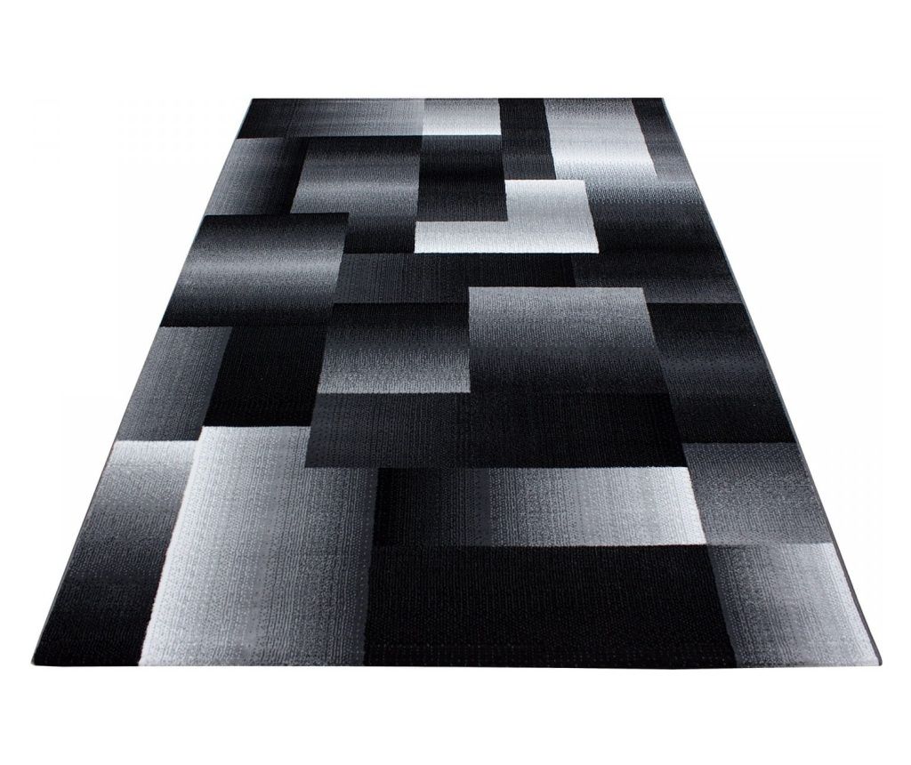 Covor Modern Miami cu Pătrate Gri și Negre 140 cm x 200 cm