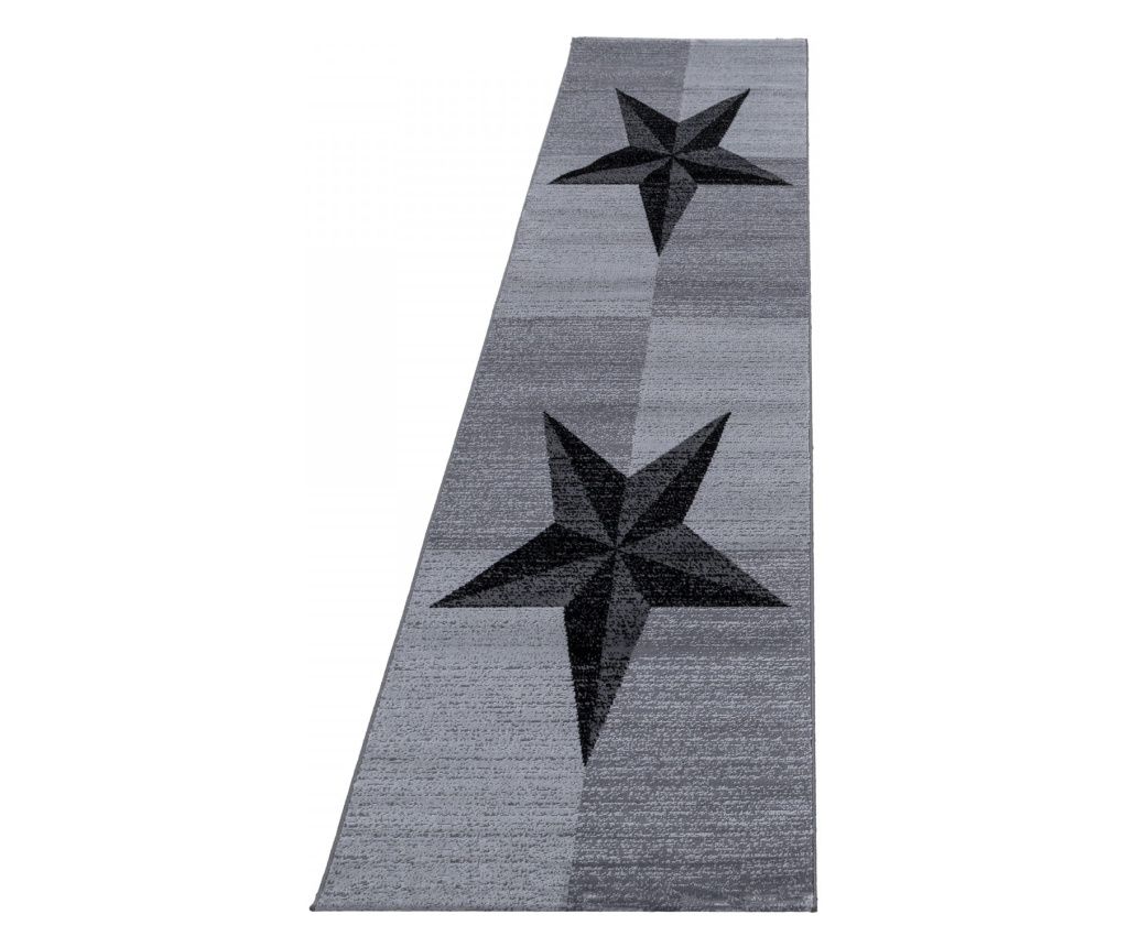 Modern Grey and Black Star Rug 80 cm x 300 cm