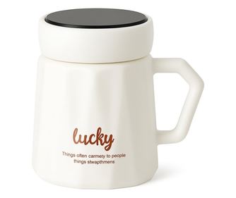 Pufo Inspire керамична чаша с капак за кафе или чай, 350 мл, бяла