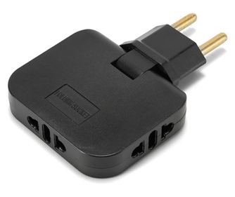 Háromdugós adapter Techstar® TS-A3 aljzathoz 180°-os forgatással, 250V, 10A, EU/US kompatibilis, fekete