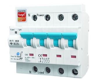 Smart Automatic Security Techstar® WiFi, Tuya/Smartlife, 4P Poly, 3P+N, háromfázisú, 80A, kompatibilis a Google Home és az Alexa