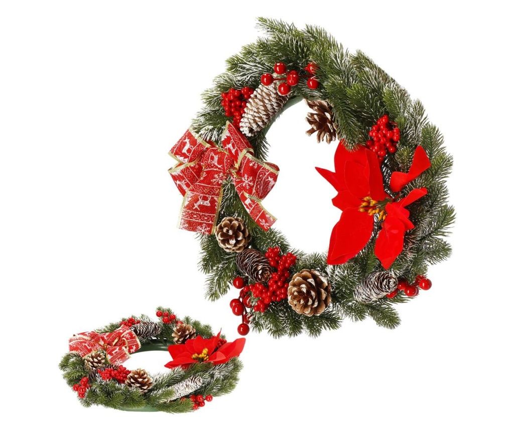 Christmas Wreath, TSV TOP Sibiu ∅40 cm, 3D Artificial Fir, with Cones and Snow, Green Door Wreath, Fireplace, D
