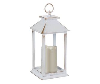 Felinar decorativ, cu lumanare LED, lumina calda, suspendabil, 14x14x30 cm, alb vintage