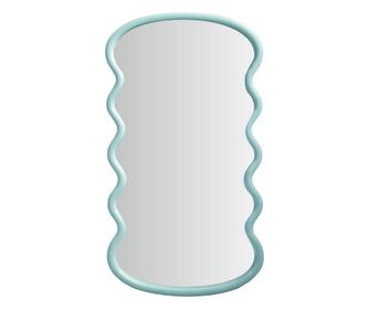 Dekoratív tükör, hullámos kerettel, pasztellzöld szín, 55x30x25 cm