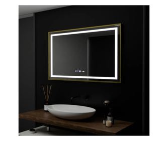 Pravokotno LED ogledalo, 100x80cm, Verite Royale Gold Motion Glow Marcello, sistem proti rosenju, ura in termometer, zatemnitev