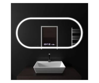 Ovalna LED ogledala, 80x50cm, senzor gibanja, sistem proti rošenju, ura in termometer, zatemnitev