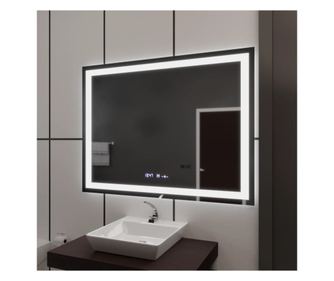 Pravokotno LED ogledalo, 100x75cm, Verite MotionGlow Marcello, sistem proti rosenju, ura in termometer, zatemnitev