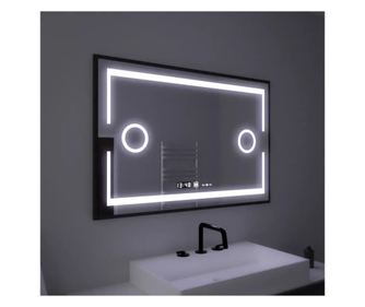 Pravokotno LED ogledalo, 120x80cm, senzor MotionGlow Marcello, sistem proti rosenju, ura in termometer, kozmetično povečevalno s