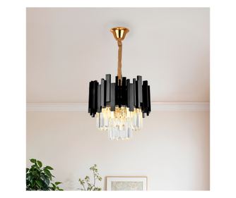 BLOIS Petito Kristalni Luster 3xE14, promjer 30 cm, crni, podesiva visina