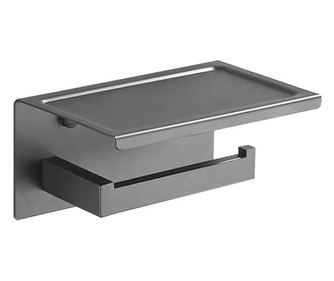 Držač za WC papir s policom za mobitel/parfem - Tamno siva