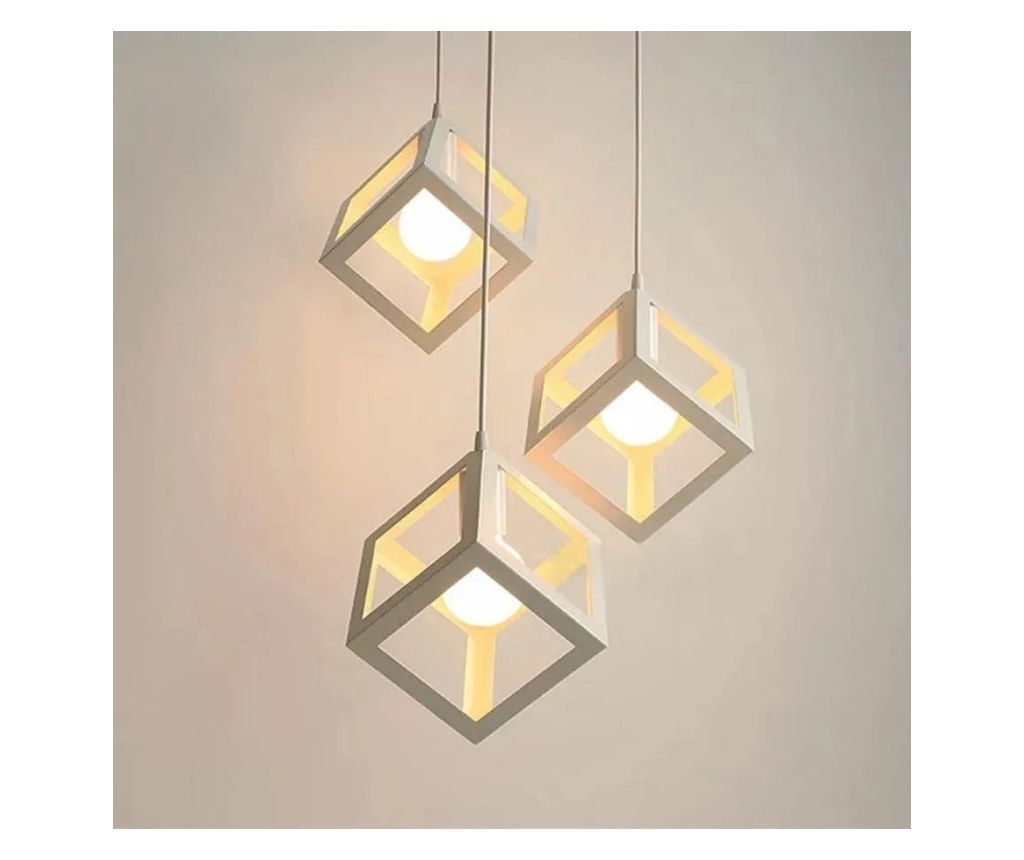 Lustra Forma Cub Pendant Light, Cluster Design, 3xE27 Sockets, White Metal