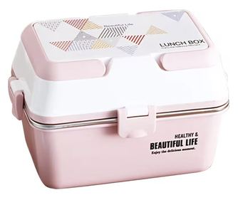 Pufo uzsonnásdoboz 3 rekesszel és rozsdamentes acél belső tállal, szivárgásmentes, ételhez, ebédhez, iskolába vagy irodába, rózs