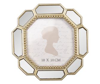 Golden Polyresin Tabletop Photo Frame with Mirror, 15x2x15 cm / 10x10 cm