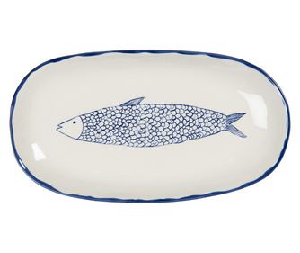 Beige and Blue Ceramic Fish Plate 30x16x3 cm