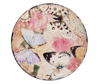 Multicolor Ceramic Hot Pot Stand with Butterflies Ø 16x1 cm