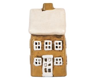 Christmas Candle Ceramic House Brown White 8x7x15 cm