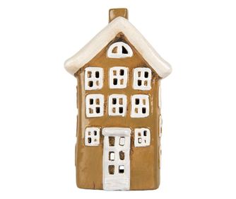 Christmas Candle Brown White Ceramic House 12x8x19 cm