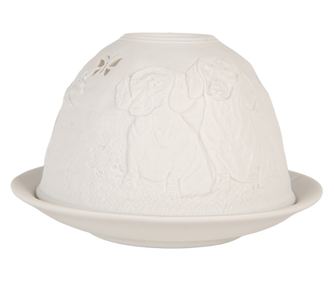 White Porcelain Candle Holder - Puppies Ø 12x8 cm