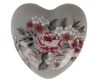 Színes kerámia szív virágokkal dekoráció 8x8x4 cm