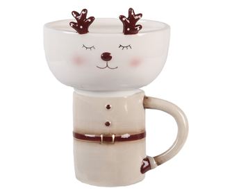 Christmas Reindeer Ceramic Mug and Bowl Set, Multicolor, 12x12x18 cm / 250 ml / 250 ml