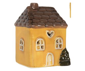 Yellow and Brown Ceramic Christmas House with LED 7x6x10 cm