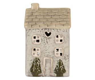 Gingerbread House Candle Holder, Ceramic, Gray/Beige/Green, 9x8x15 cm
