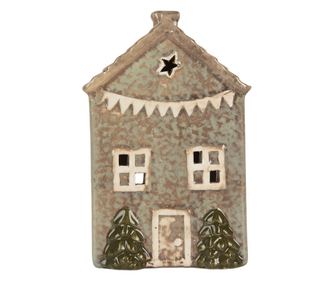 Gingerbread House Ceramic Candle, Green/Brown, 10x8x15 cm