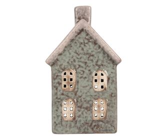 Christmas House Candle, Ceramic, Green and Brown, 8x7x14 cm