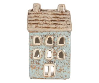 Christmas House Candle, Blue and Brown Ceramic, 8x7x15 cm