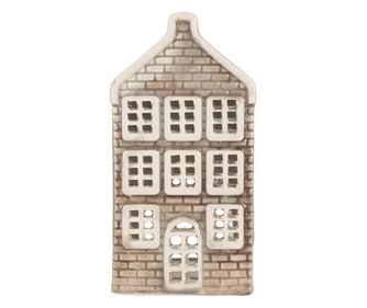 Christmas House Candle Holder, Ceramic, Gray/Brown, 7x7x14 cm