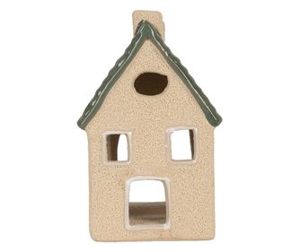 Christmas House Candle Holder, Ceramic, Green and Beige, 8x11x14 cm