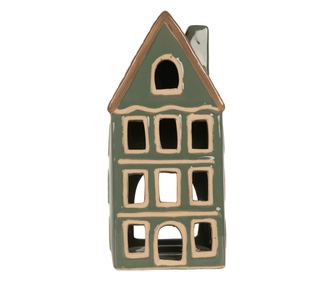 Christmas House Candle Holder, Ceramic, Green/Brown, 9x8x19 cm