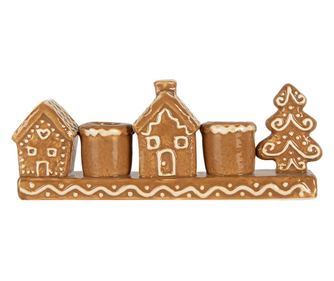Christmas Houses Candle Holder, White and Brown Ceramic, 21x4x8 cm