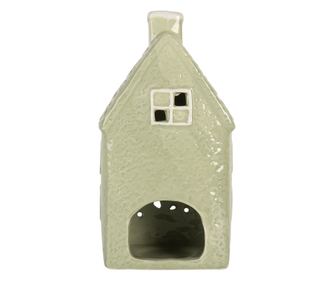 Christmas House Candle Holder, White and Green Ceramic, 11x9x21 cm