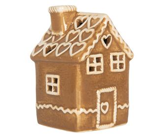 White and Brown Ceramic Christmas House with LED 7x7x11 cm