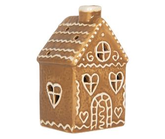 White and Brown Ceramic Christmas House with LED 7x6x12 cm