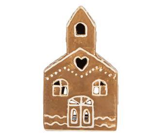 Christmas House Candle Holder, White and Brown Ceramic, 10x10x16 cm