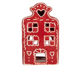 White and Red Ceramic Christmas House Candle Holder 8x7x13 cm
