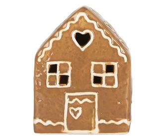 Brown and White Ceramic Christmas House with LED 8x6x10 cm