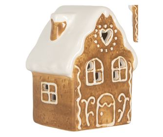 Brown and White Ceramic Christmas House with LED 8x6x11 cm