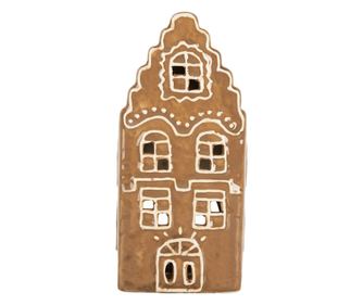 Christmas House Candle Holder, White/Brown Ceramic, 8x7x16 cm