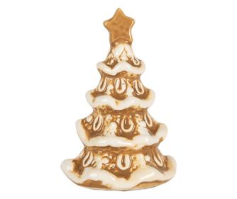 Fehér és barna kerámia karácsonyfadísz 6x5x9 cm