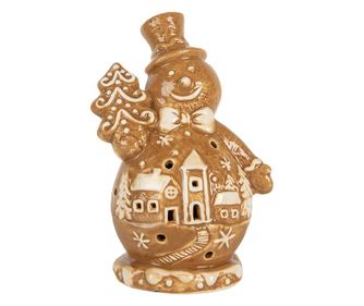 White and Brown Ceramic Snowman Figurine 11x8x16 cm