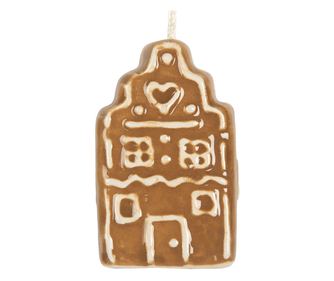 Set of 3 Christmas Tree Ornaments, Brown and White Ceramic Houses, 4x4x6 cm